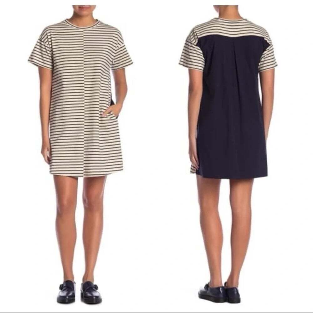 Theory Relaxed‎ Combo Shift Dress Size Small Navy Ivory Striped Classic Capsule